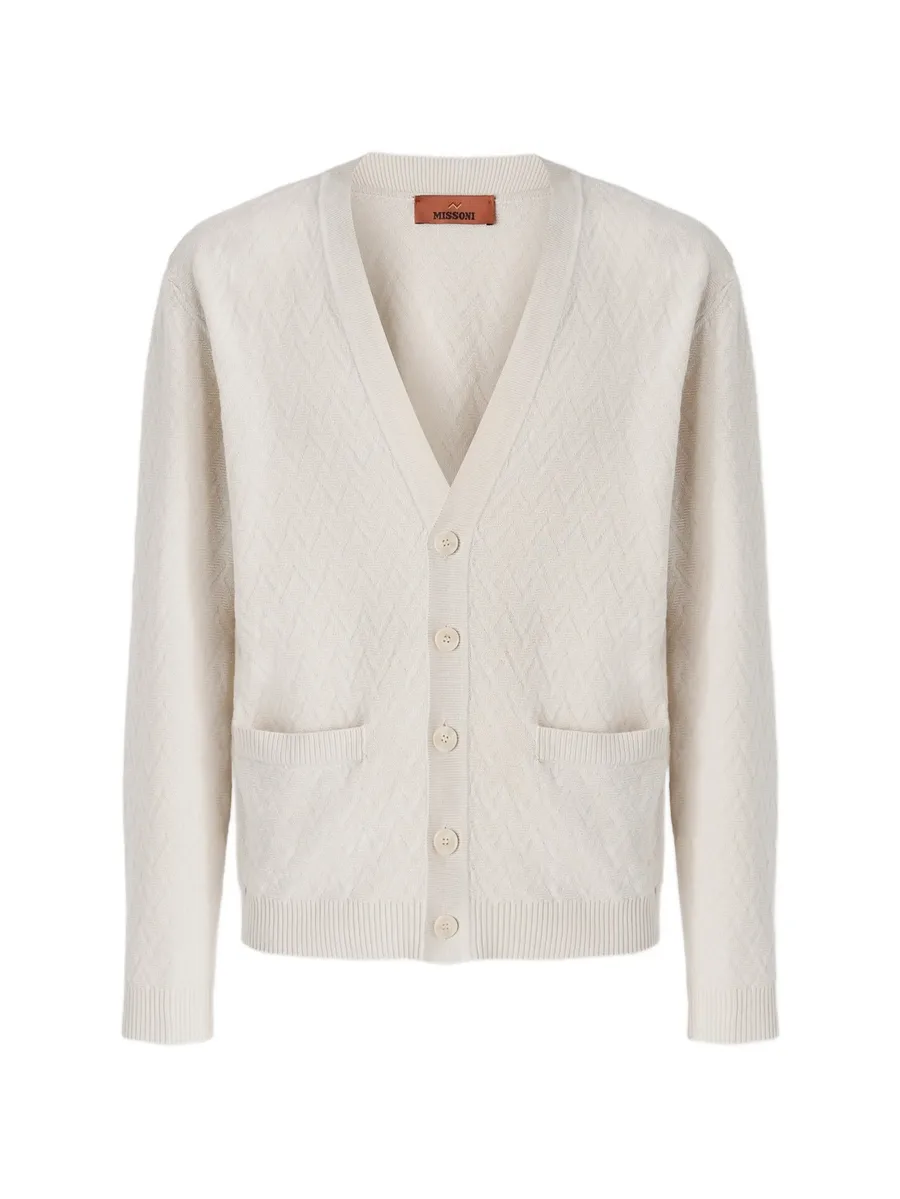 textured V-neck cardigan 1