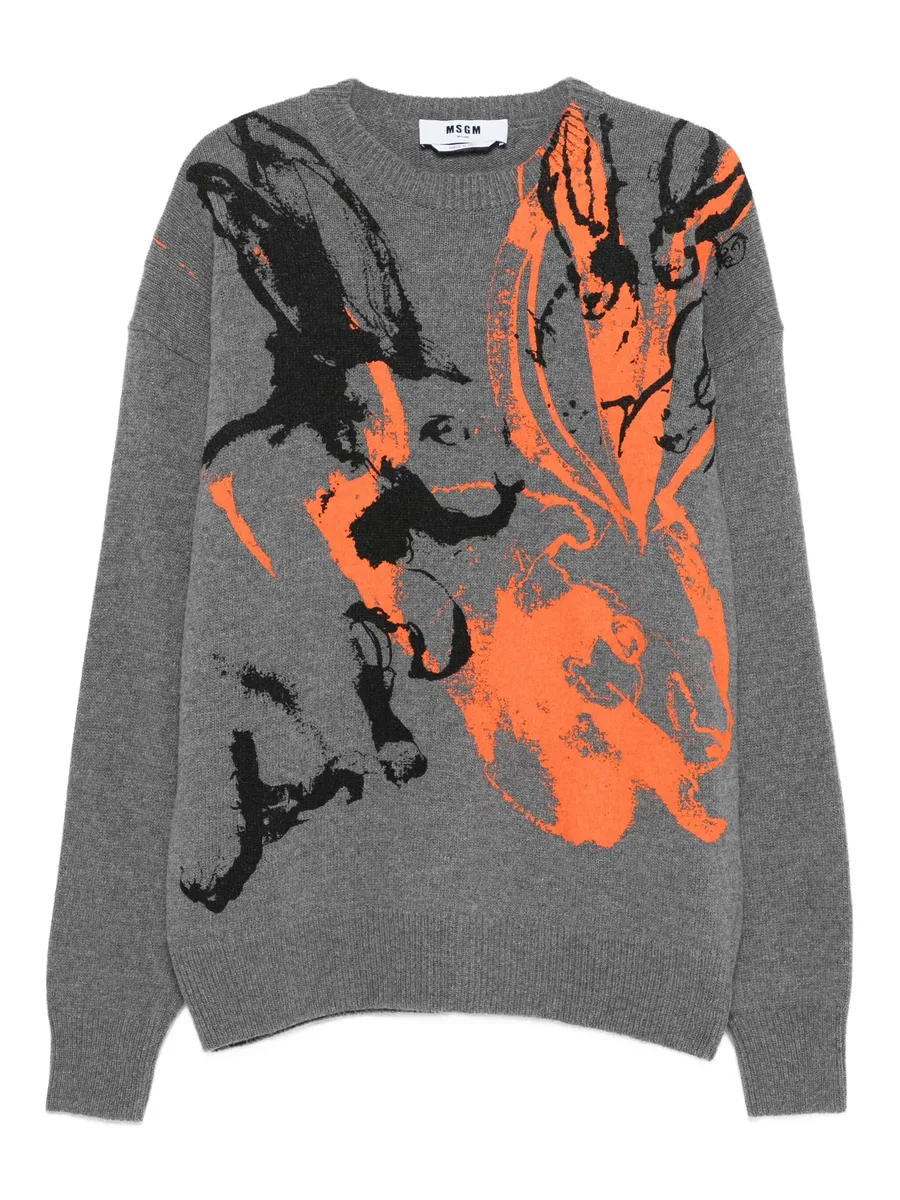 rabbit-print crew-neck sweater 1
