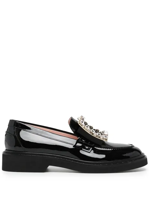 crystal-embellished patent leather loafers