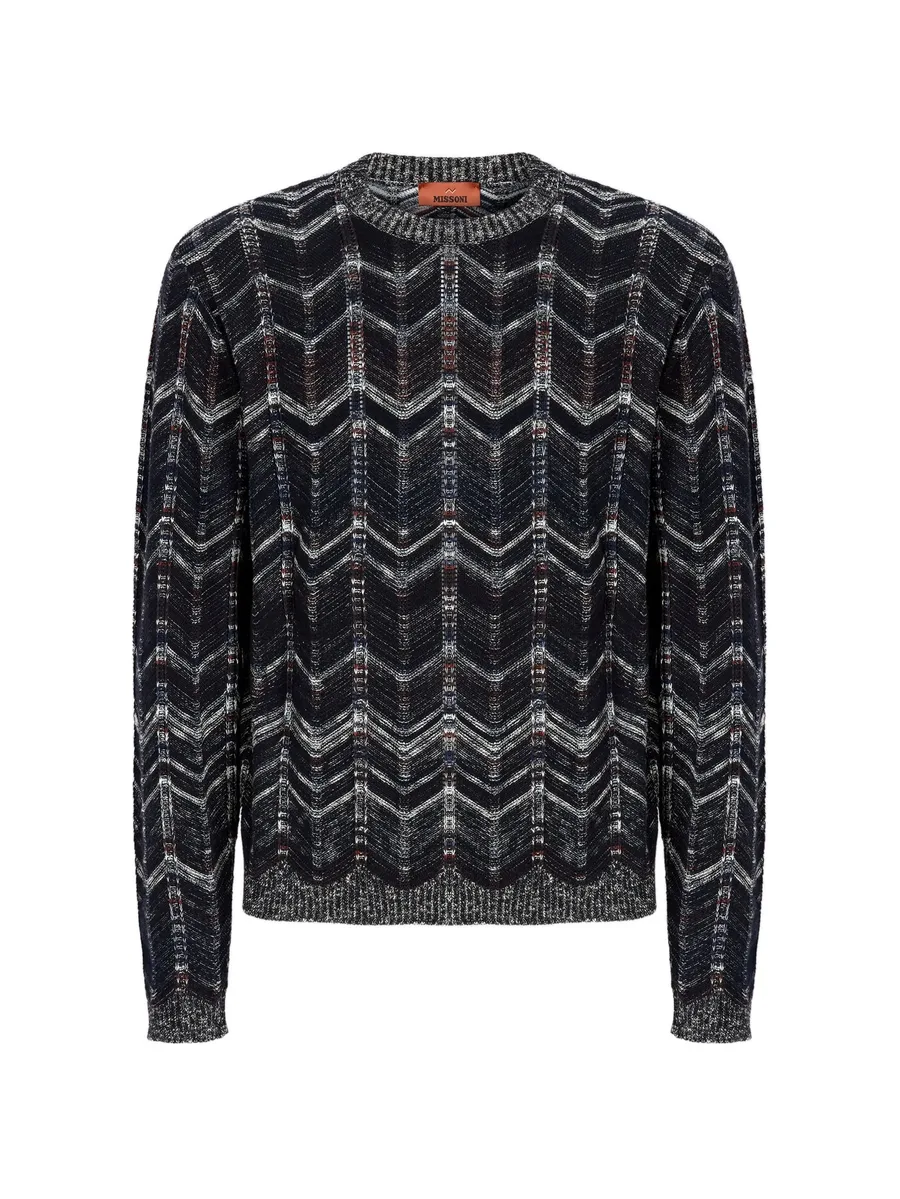 chevron-pattern crew-neck sweater 1