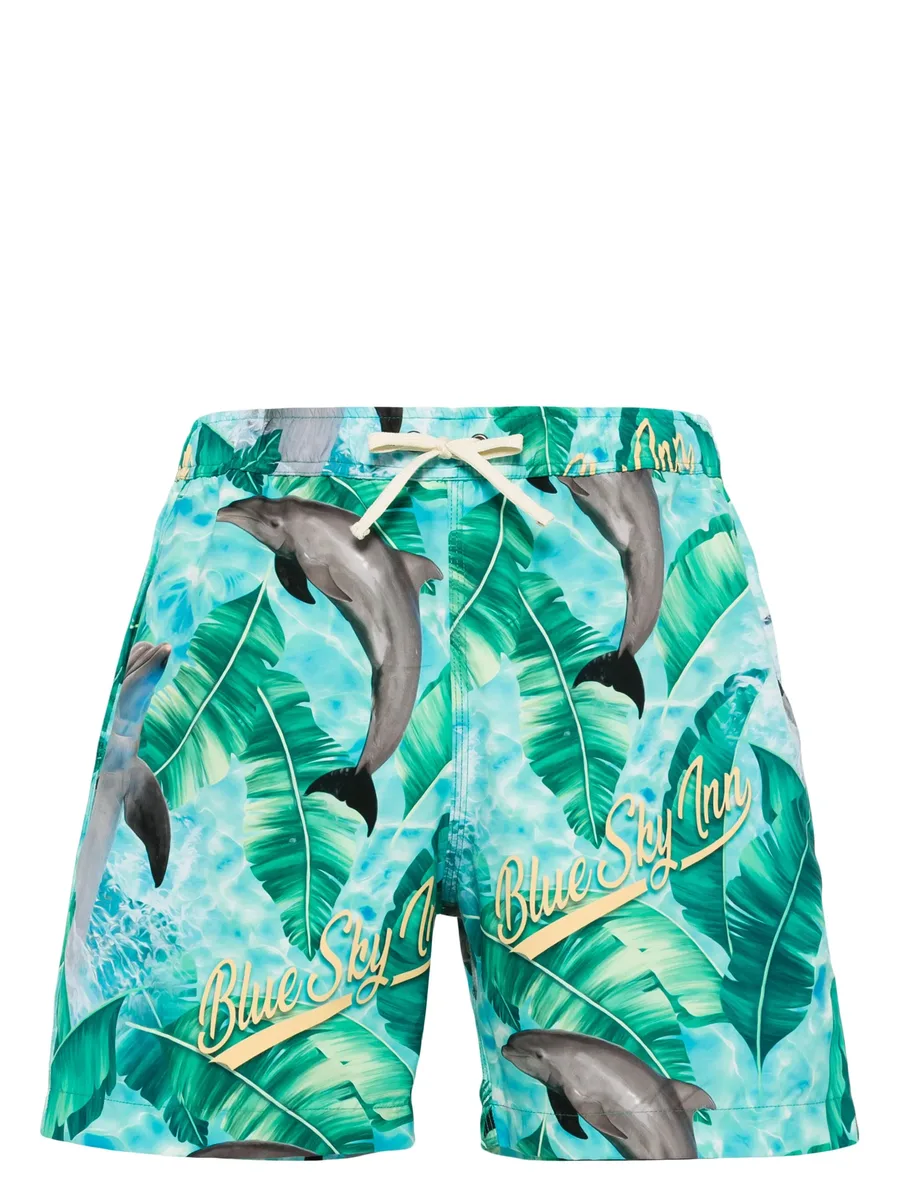 dolphin-print drawstring swim shorts 1