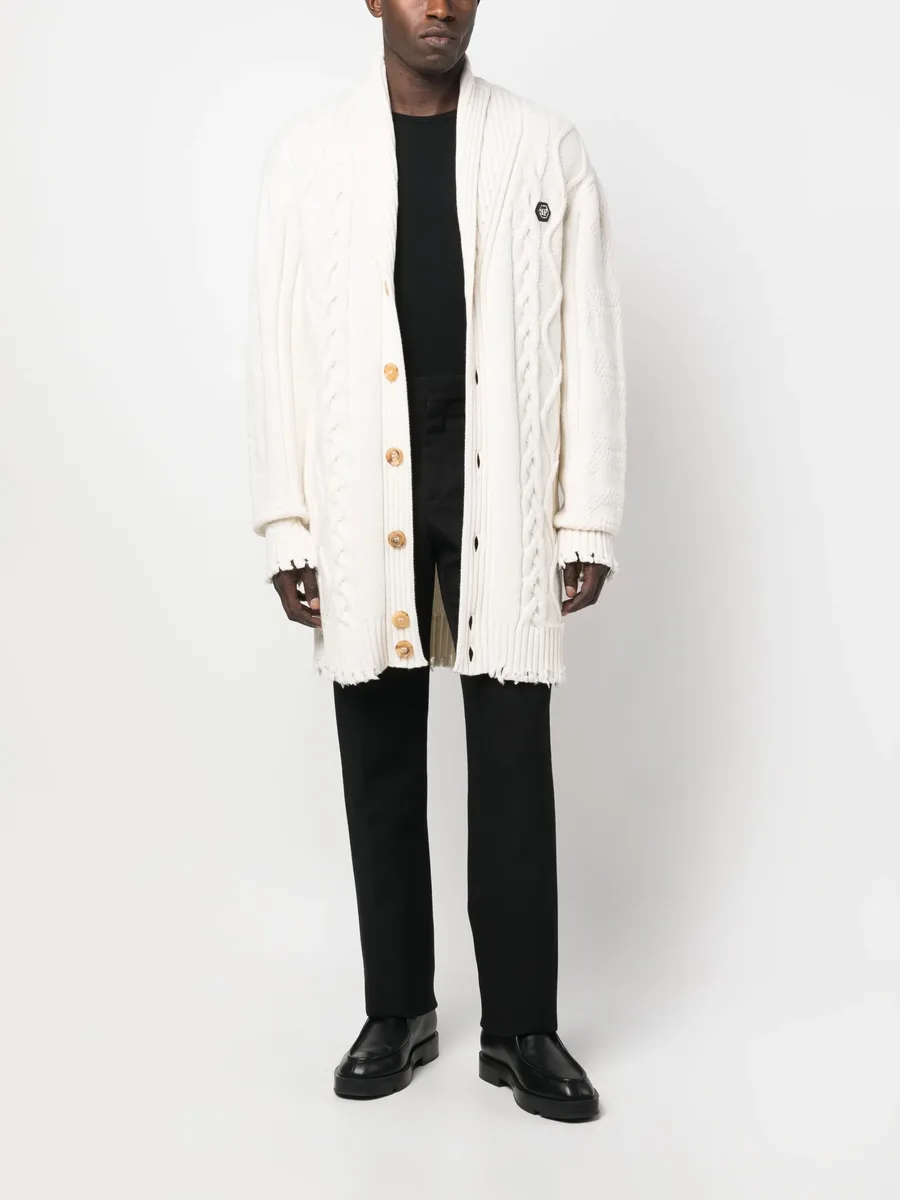 cable-knit distressed-finish cardigan 4