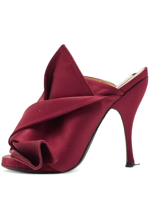 pre-owned 120mm satin bow mules