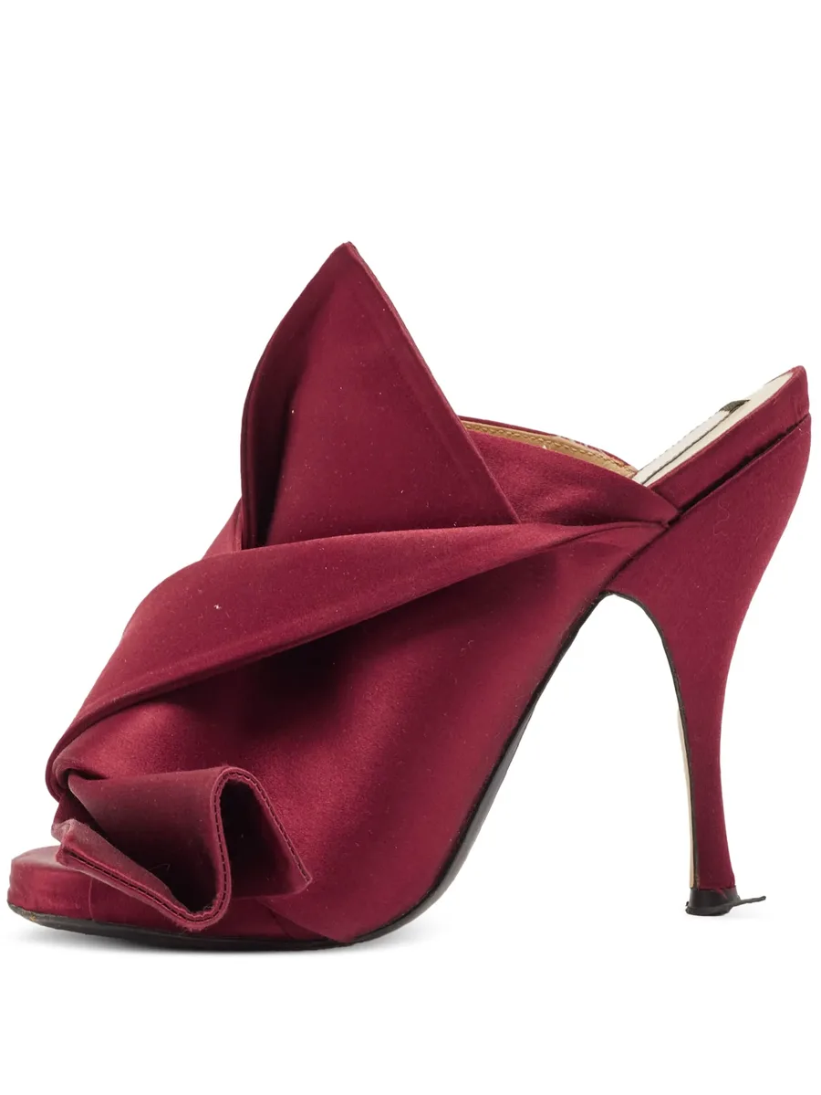 pre-owned 120mm satin bow mules 1