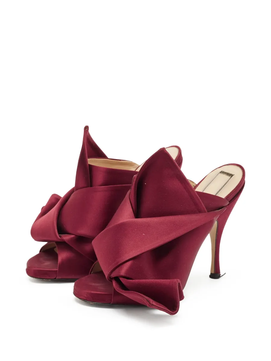 pre-owned 120mm satin bow mules 4