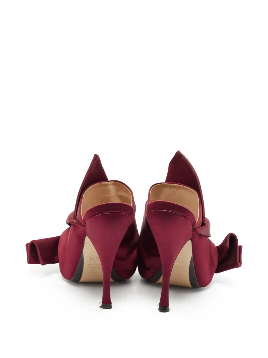 pre-owned 120mm satin bow mules 6