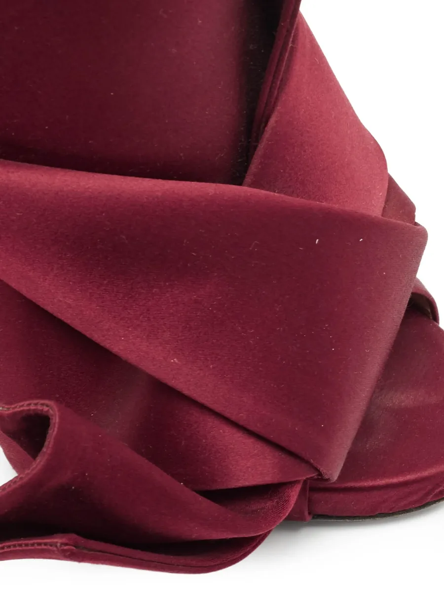 pre-owned 120mm satin bow mules 10