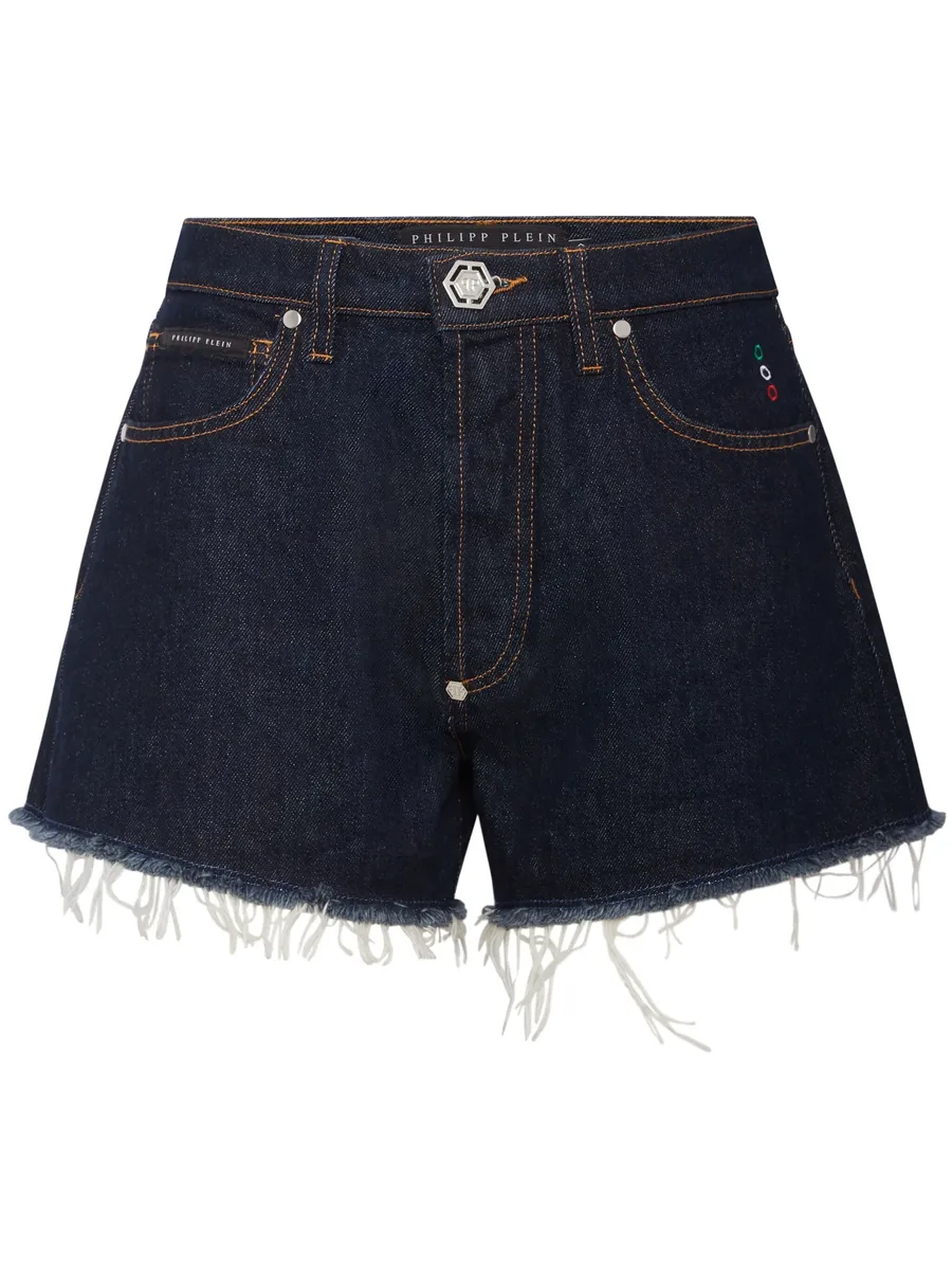 logo-appliquéd denim mini shorts 1