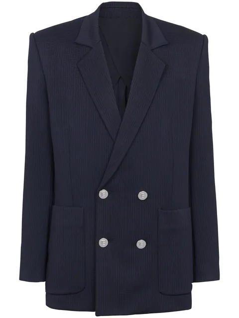 monogram-pattern double-breasted blazer