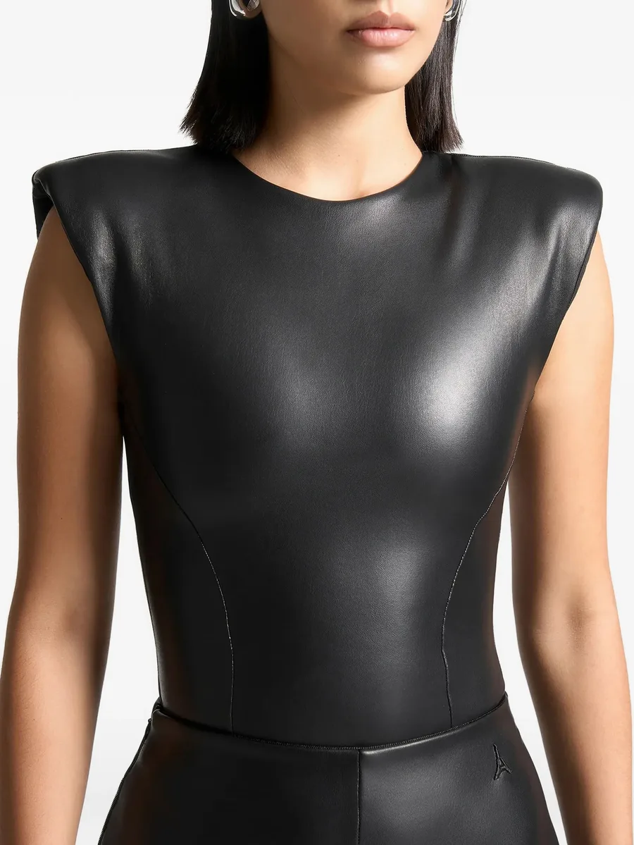 Wide shoulder leather bodysuit - black 10