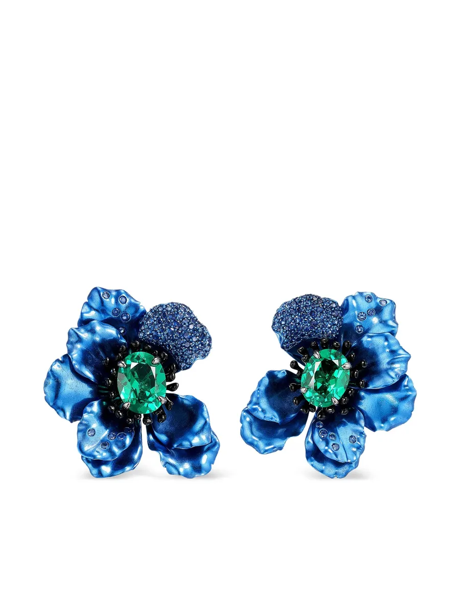 серьги Poppy из белого золота с изумрудами и сапфирами 1