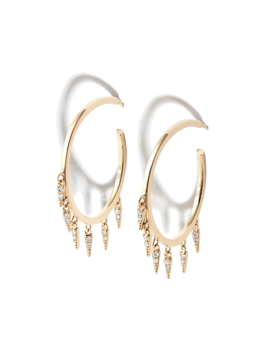 14kt yellow gold Fringe diamond hoop earrings 1