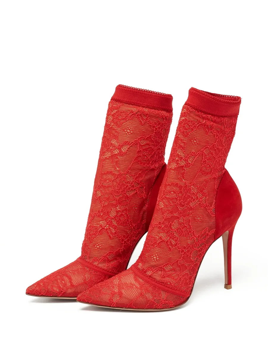 pre-owned 110mm lace-embellished ankle boots 6