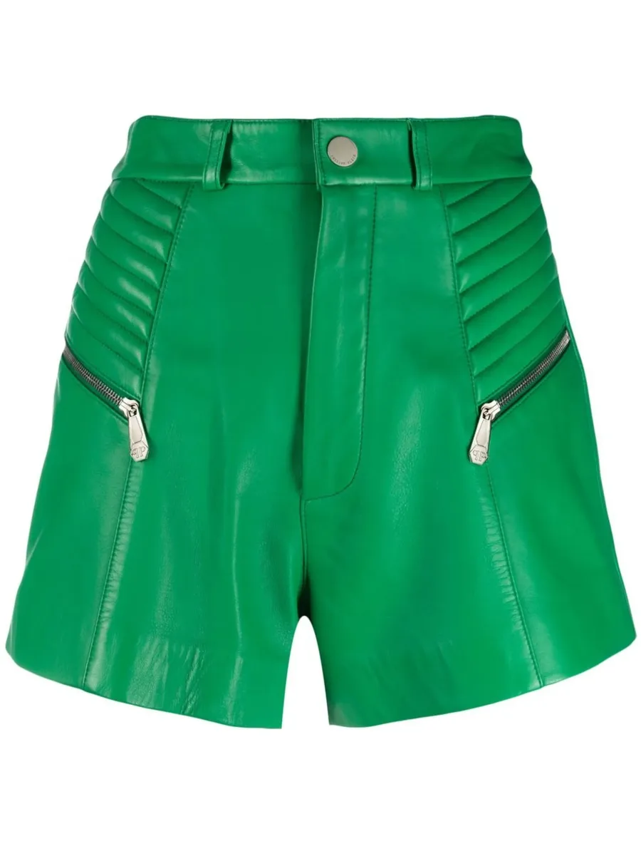 ribbed high-waist leather shorts 1