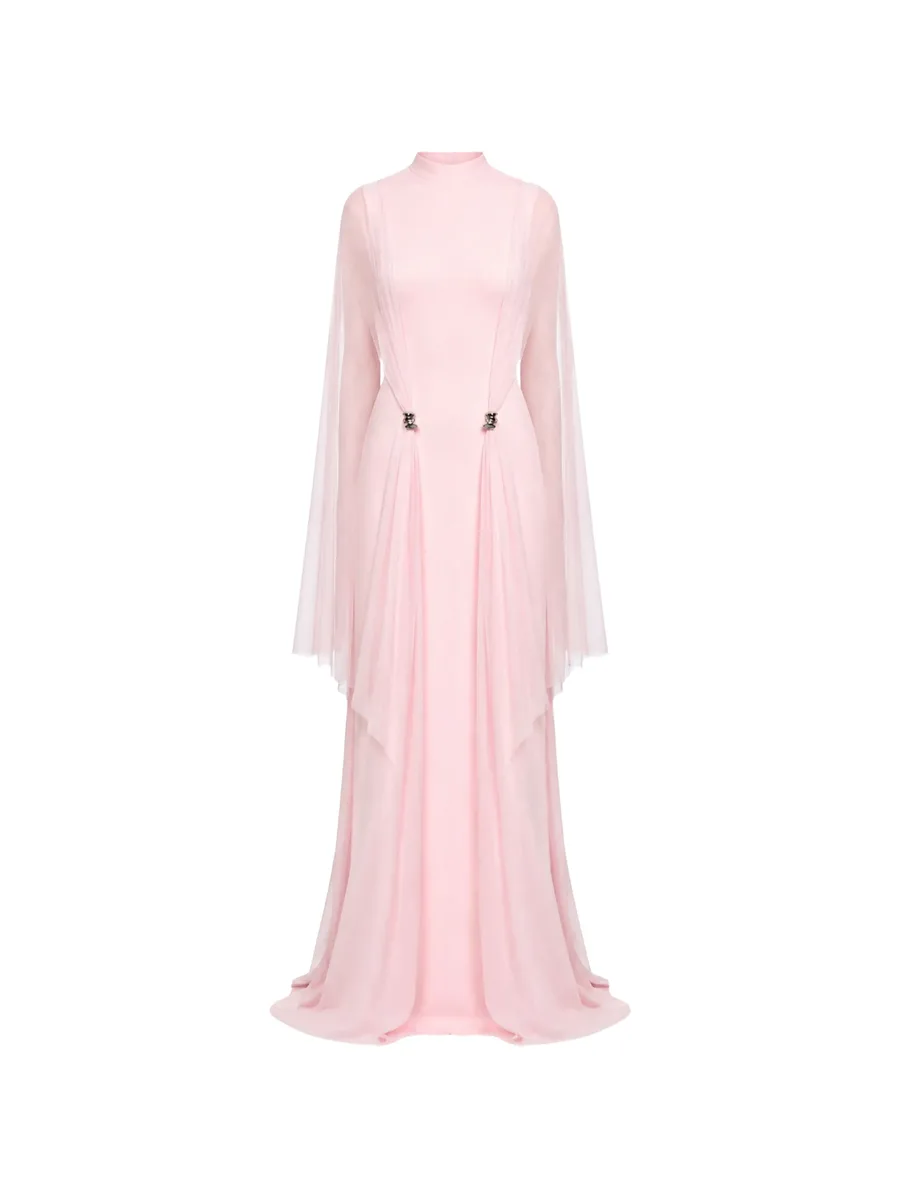 Khaju cape-overlay gathered maxi dress 1