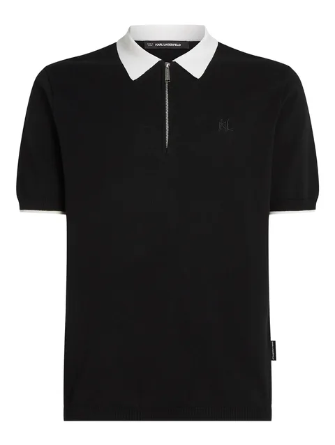 contrast-collar half-zip polo shirt