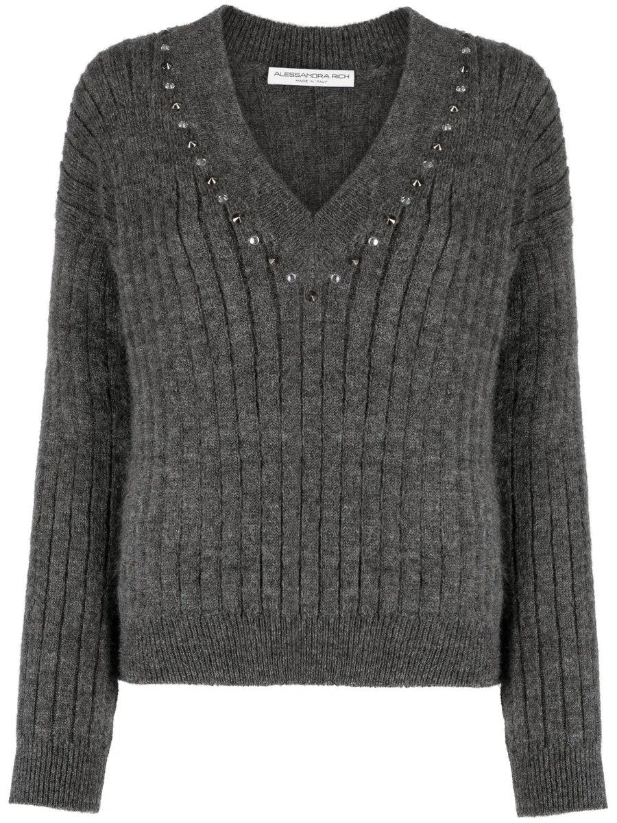 stud-embellished ribbed-knit jumper 1