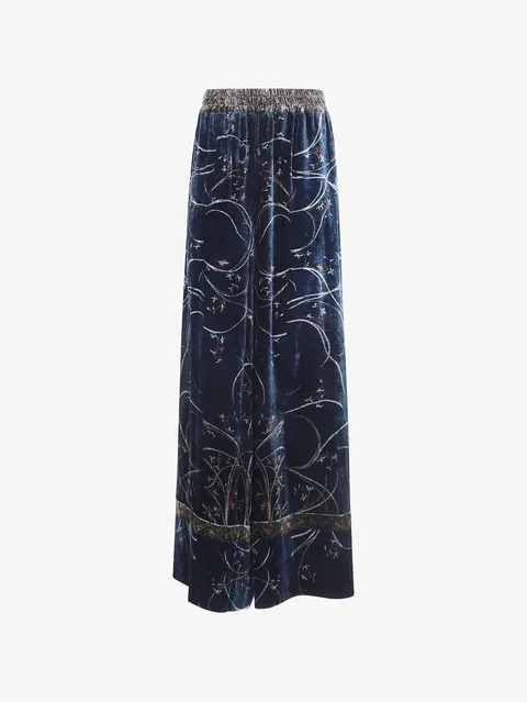 floral-print velvet trousers