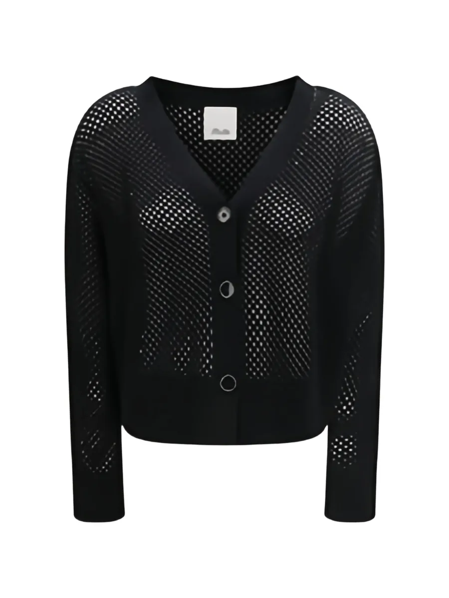 button mesh V-neck cardigan 1