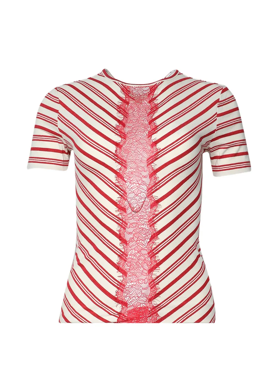 Mavis lace-trimmed striped T-shirt 1