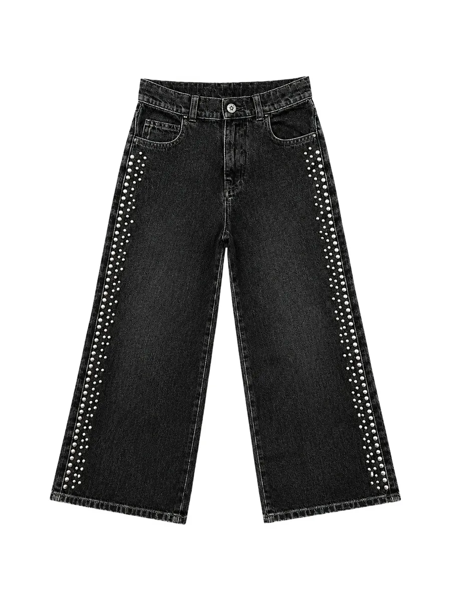 stud-embellished logo-pattern jeans 1