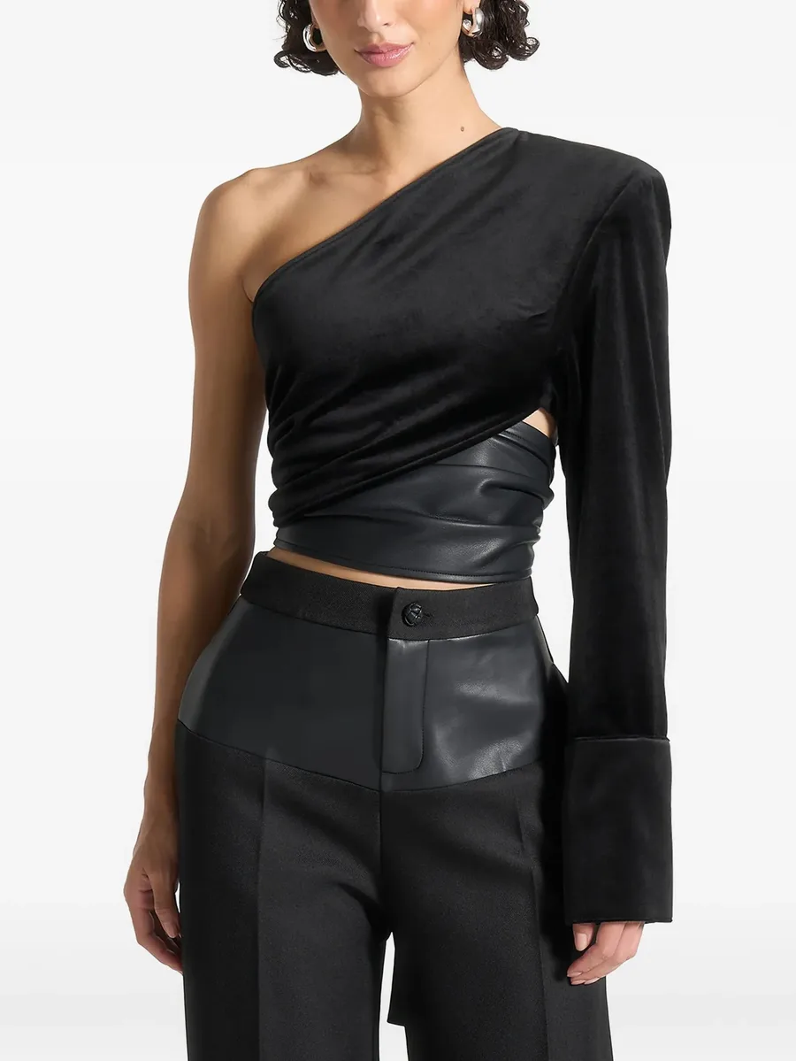 Coralie - one sleeve velour wrap top - brown 7