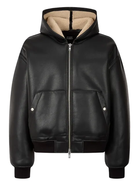 hooded faux leather jacket