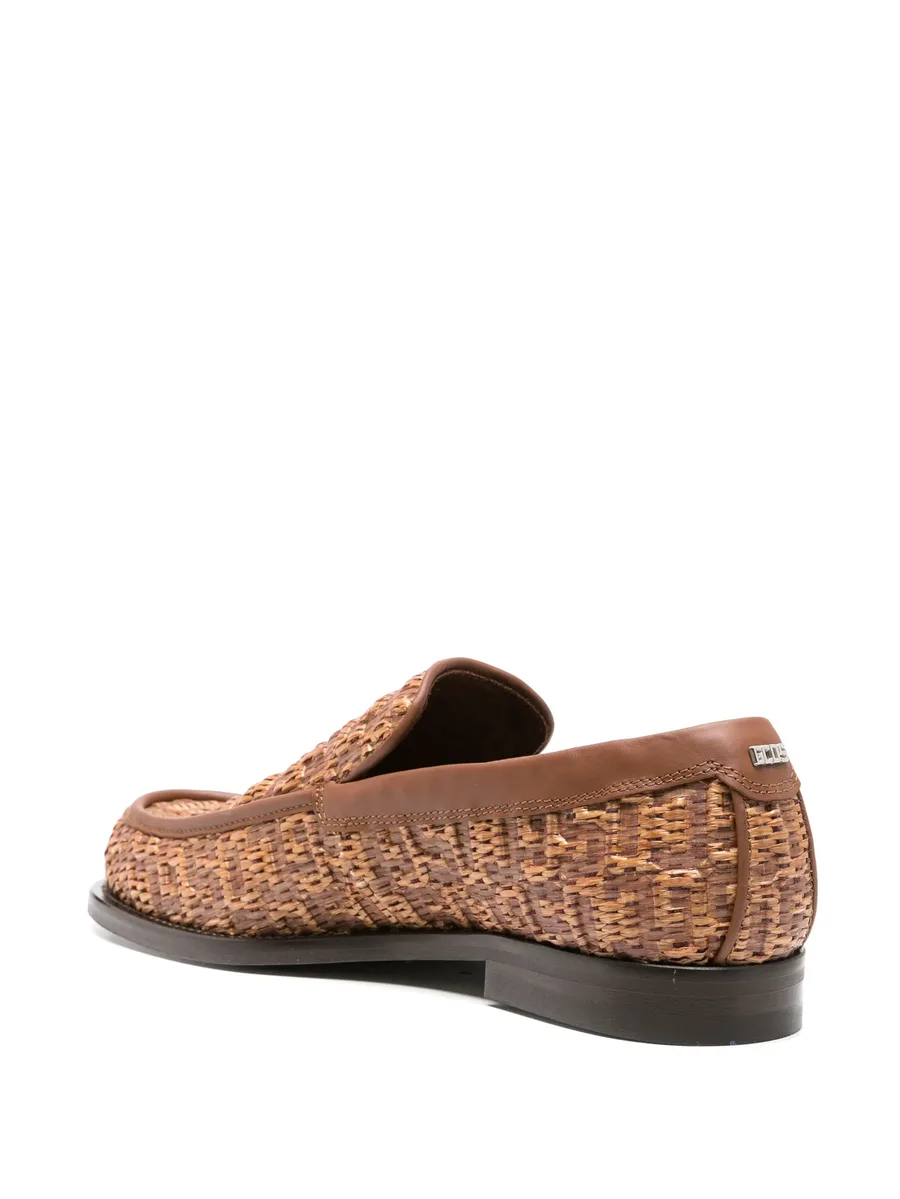 monogram-embossed raffia loafers 5