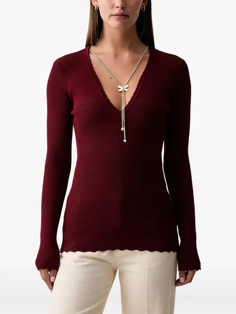 ribbed scalloped-edge sweater