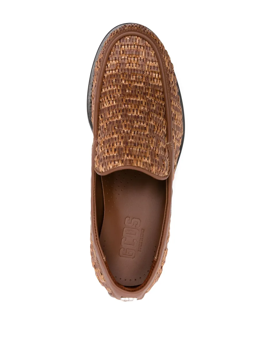 monogram-embossed raffia loafers 8