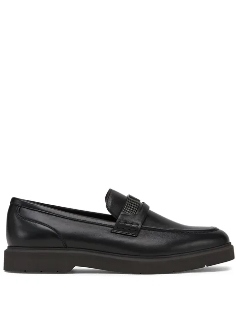 monili-embellished leather penny loafers