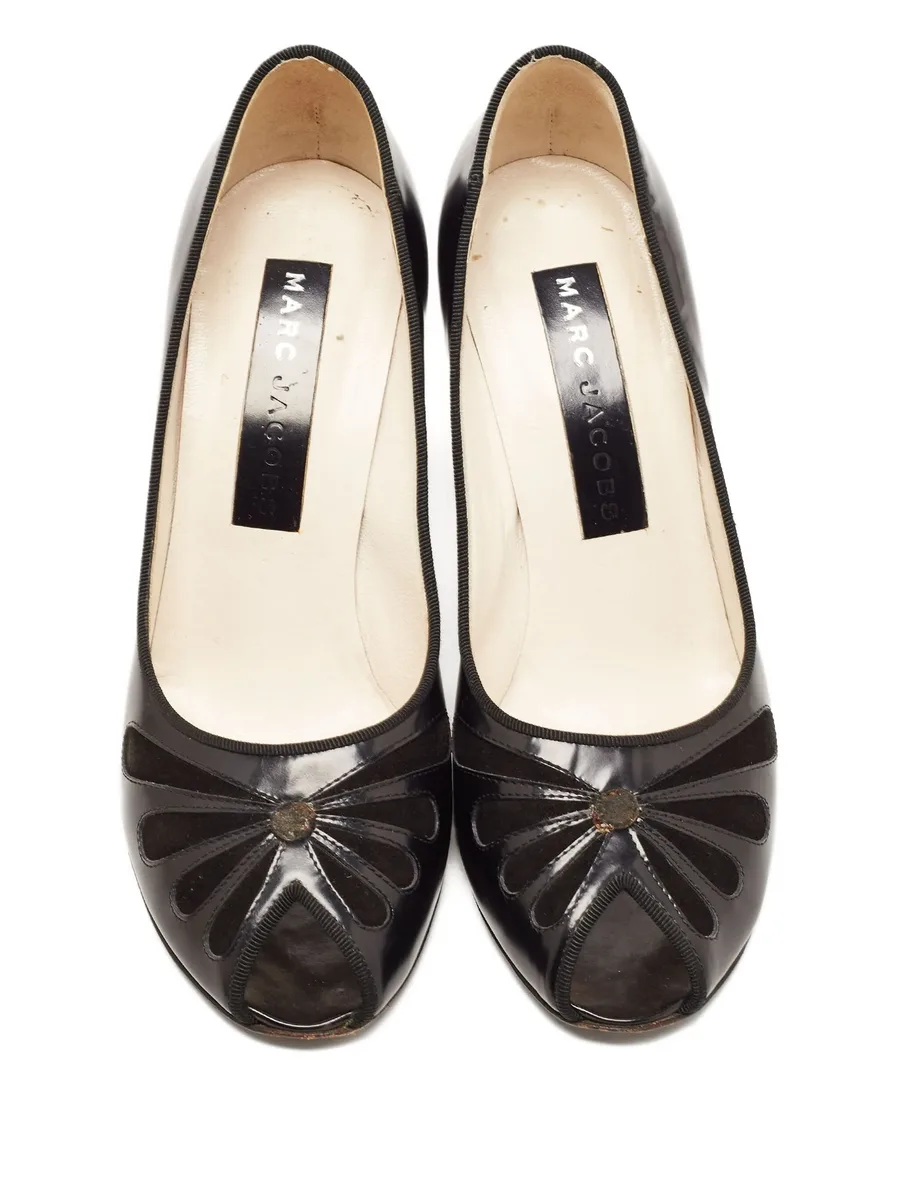 85mm leather flower cut-out pumps 8