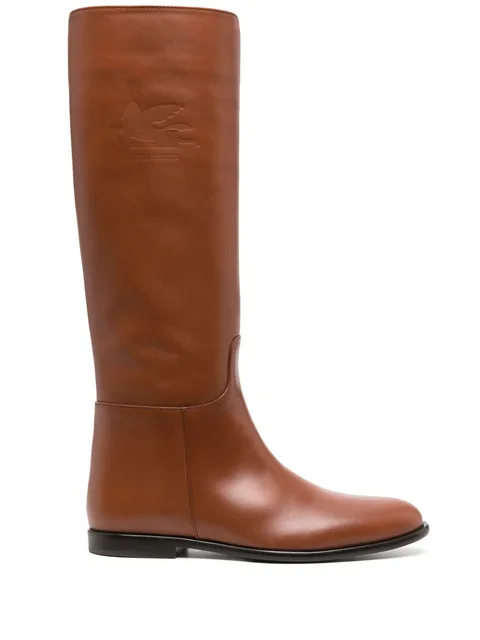 debossed-logo leather boots