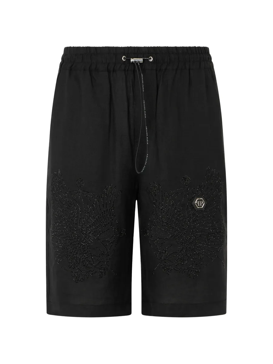 embroidered linen bowling shorts 1