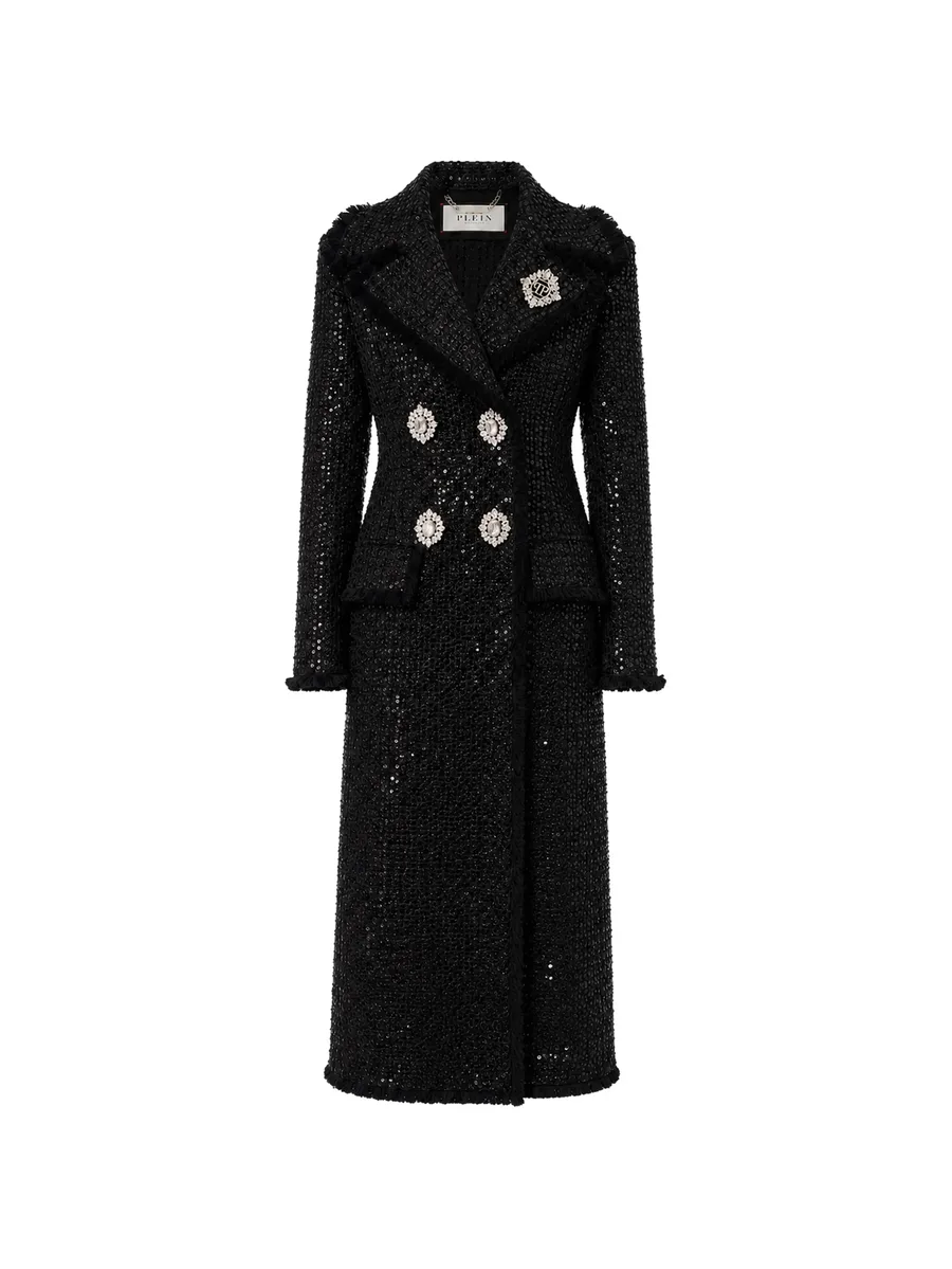 tweed long coat paillettes 1