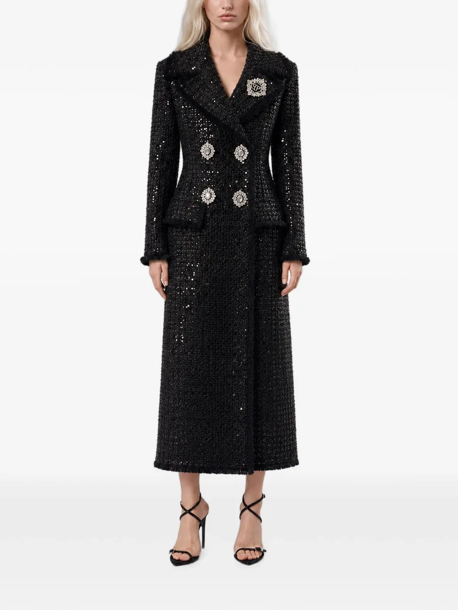 tweed long coat paillettes 2