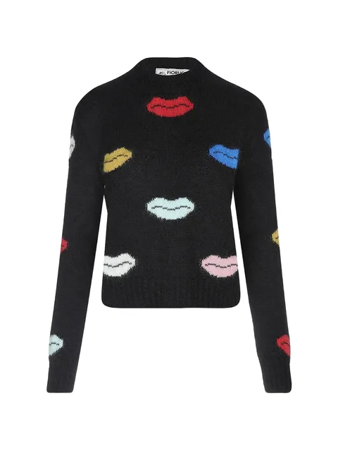 Lips-motif intarsia-knit sweater