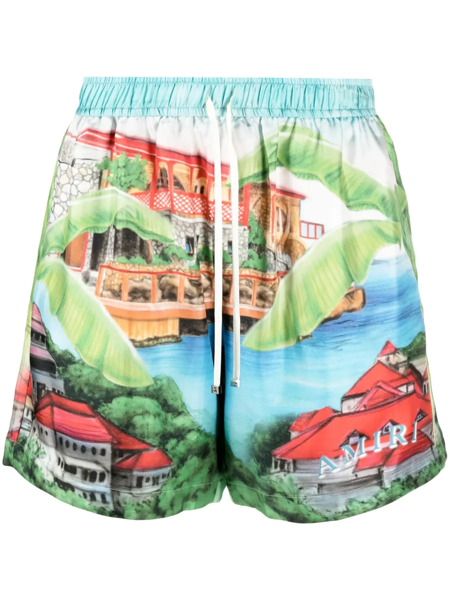 Eden graphic-print silk shorts 1