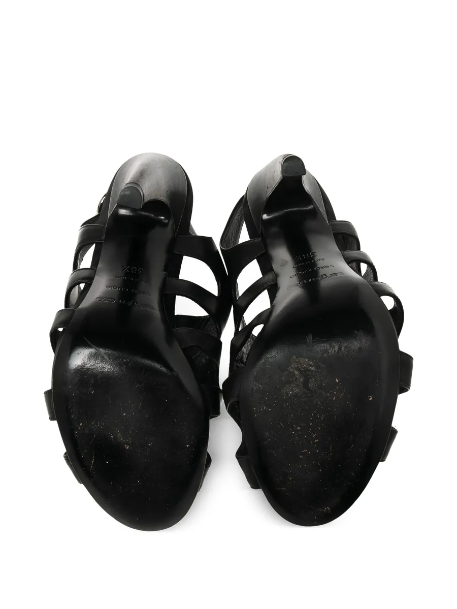 pre-owned 110mm patent leather cutout sandals 10
