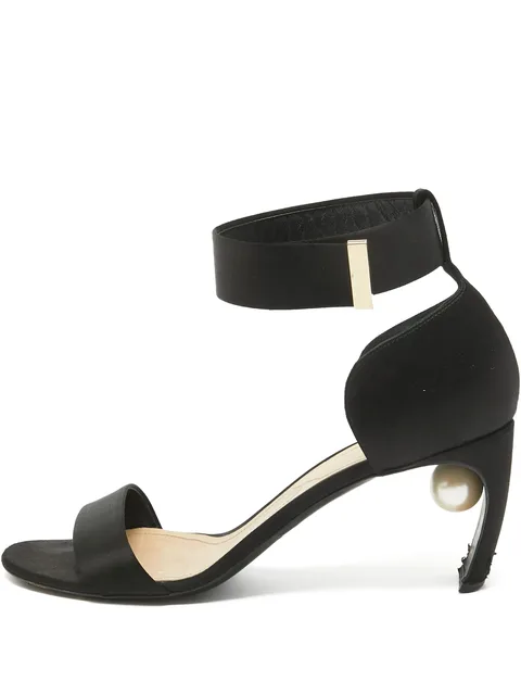 pre-owned 75mm satin ankle-strap heels