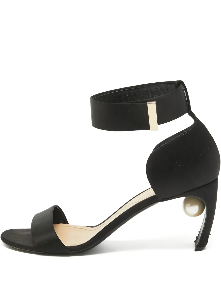 pre-owned 75mm satin ankle-strap heels 2
