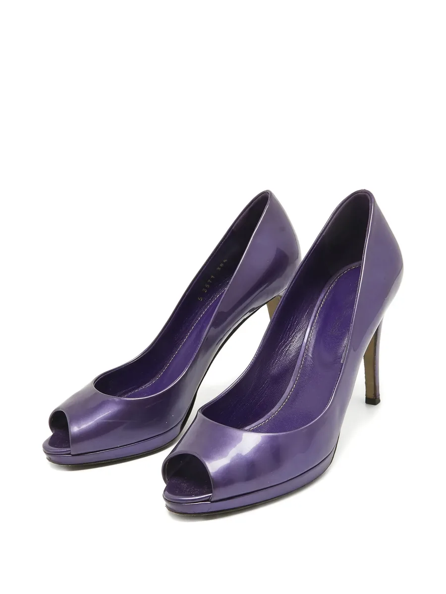pre-owned 105mm patent-finish pumps 4