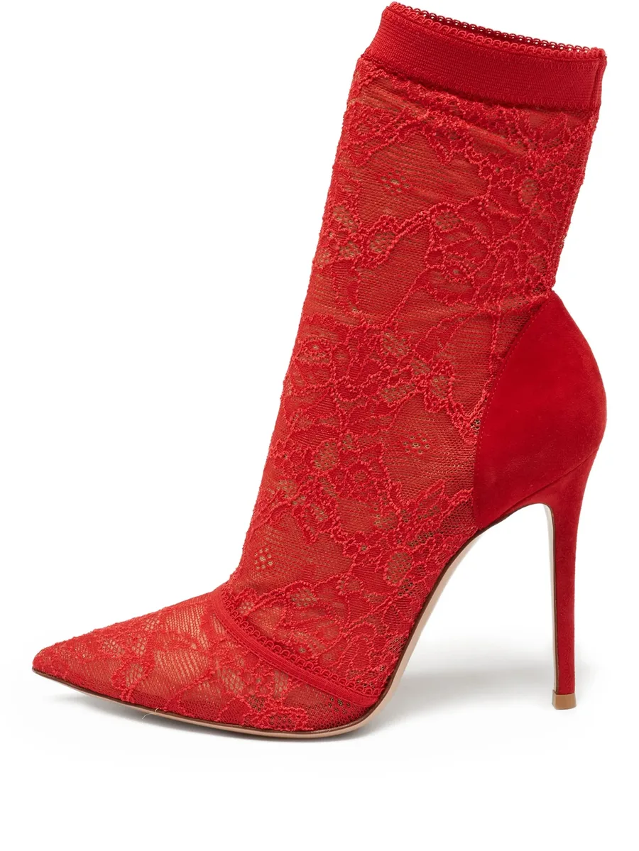 pre-owned 110mm lace-embellished ankle boots 1