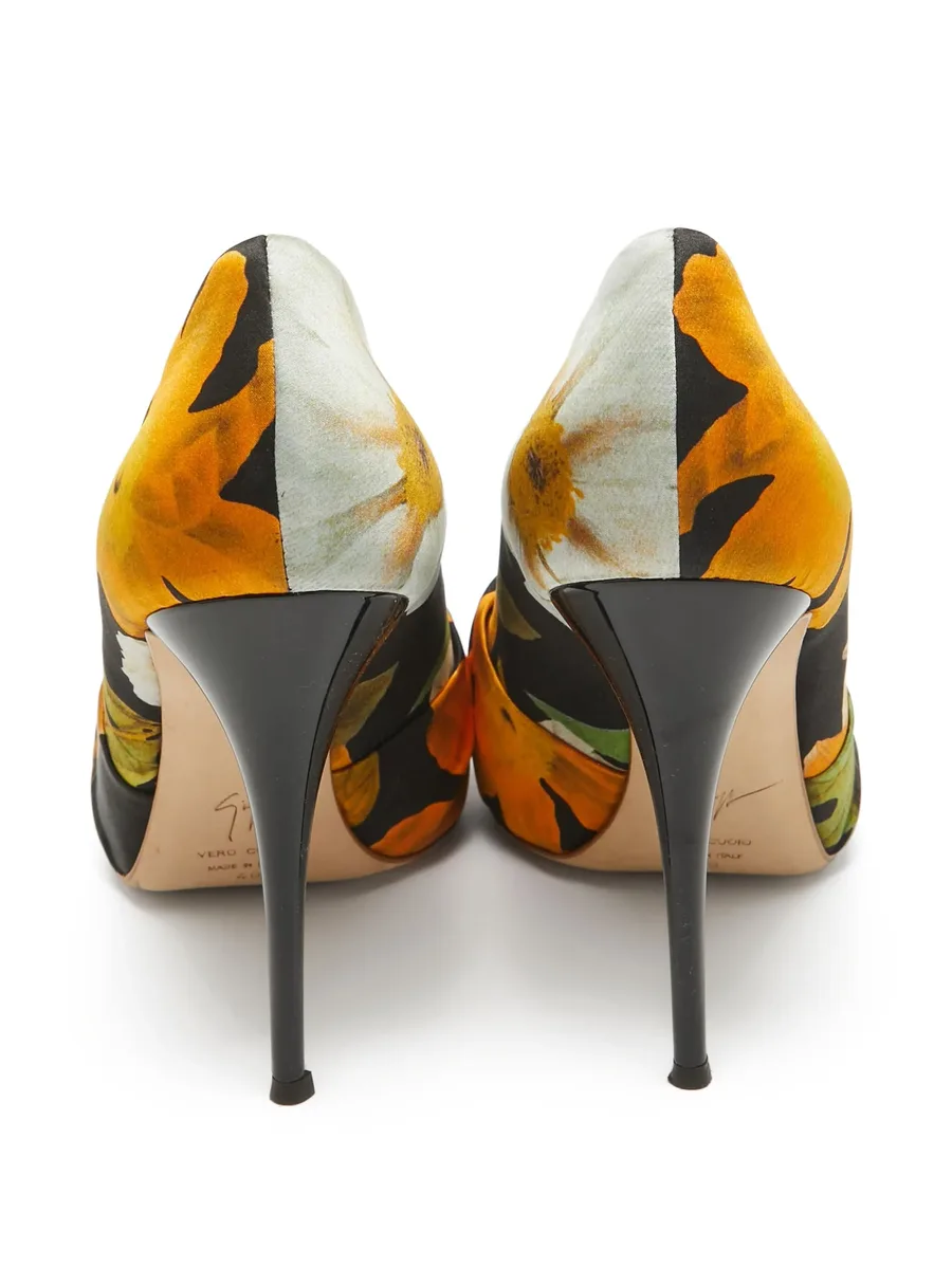 Pre-owned 115mm floral-print peep-toe pumps 6