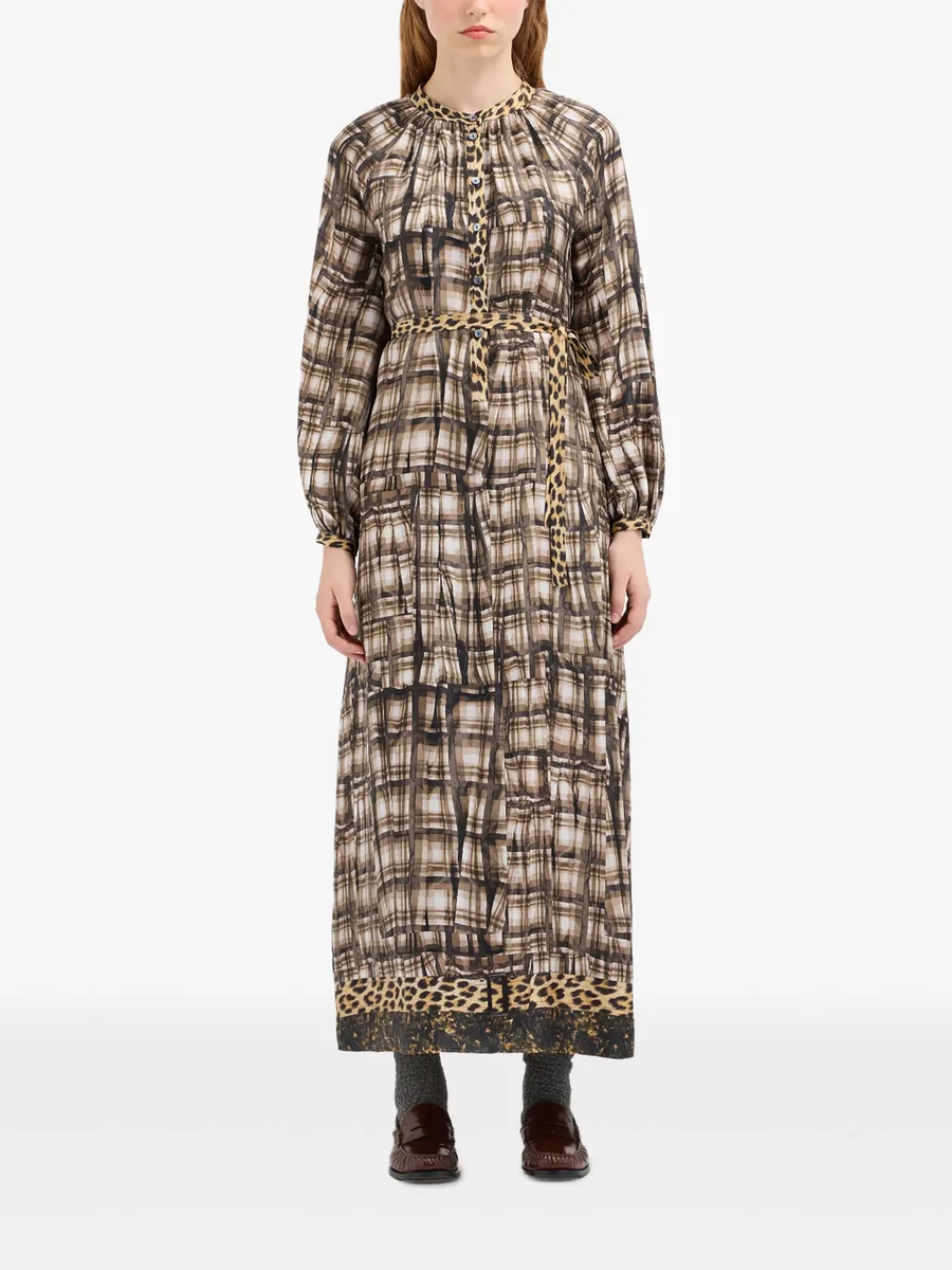 Aloe leopard-print plaid-pattern maxi shirt dress 3
