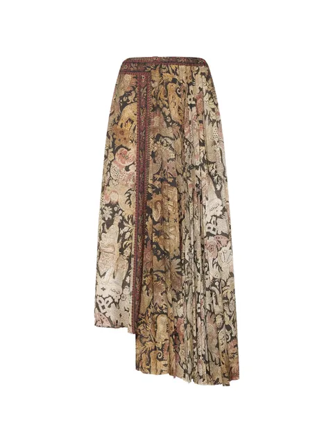 Ceto tapestry-print asymmetric midi skirt
