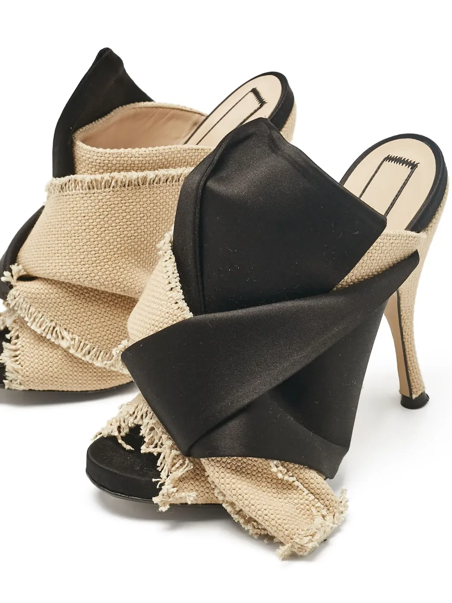 pre-owned 100mm frayed cross-strap sandals 4