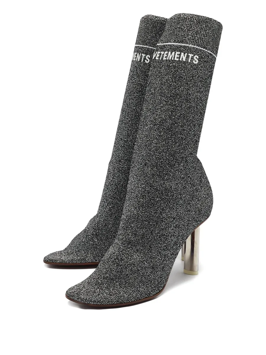 pre-owned 90mm metallic sock boots 3