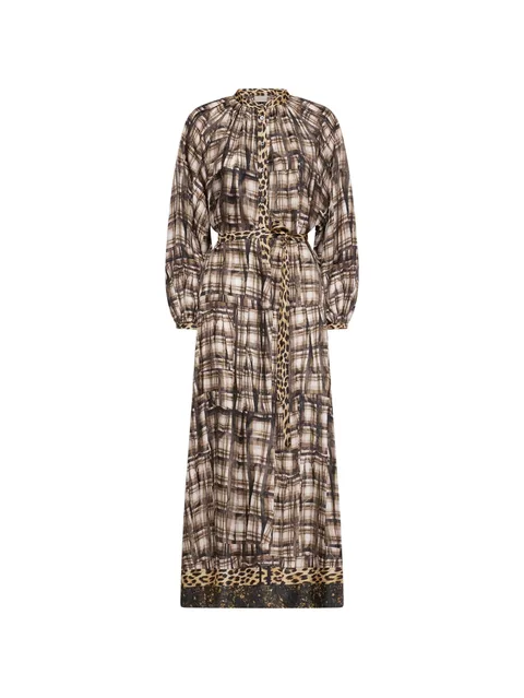 Aloe leopard-print plaid-pattern maxi shirt dress