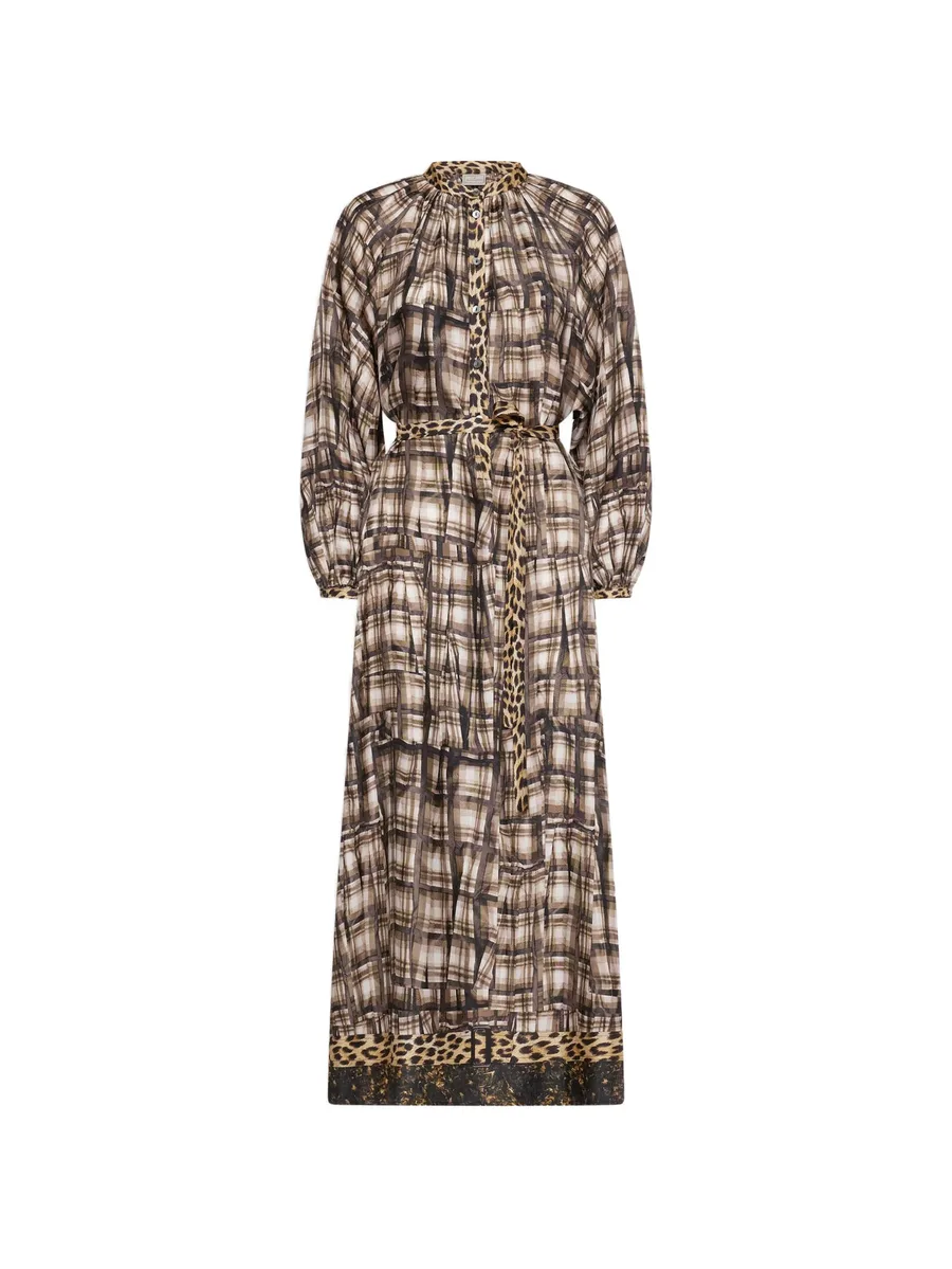 Aloe leopard-print plaid-pattern maxi shirt dress 1